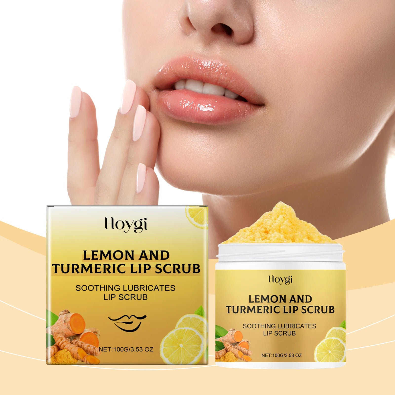 Hoygi 100g Turmeric Lemon Lip Scrub Moisturizing Lip Care Gentle Exfoliating Plumping Remove Dead Skin Nourish Chapped Lip Scrub