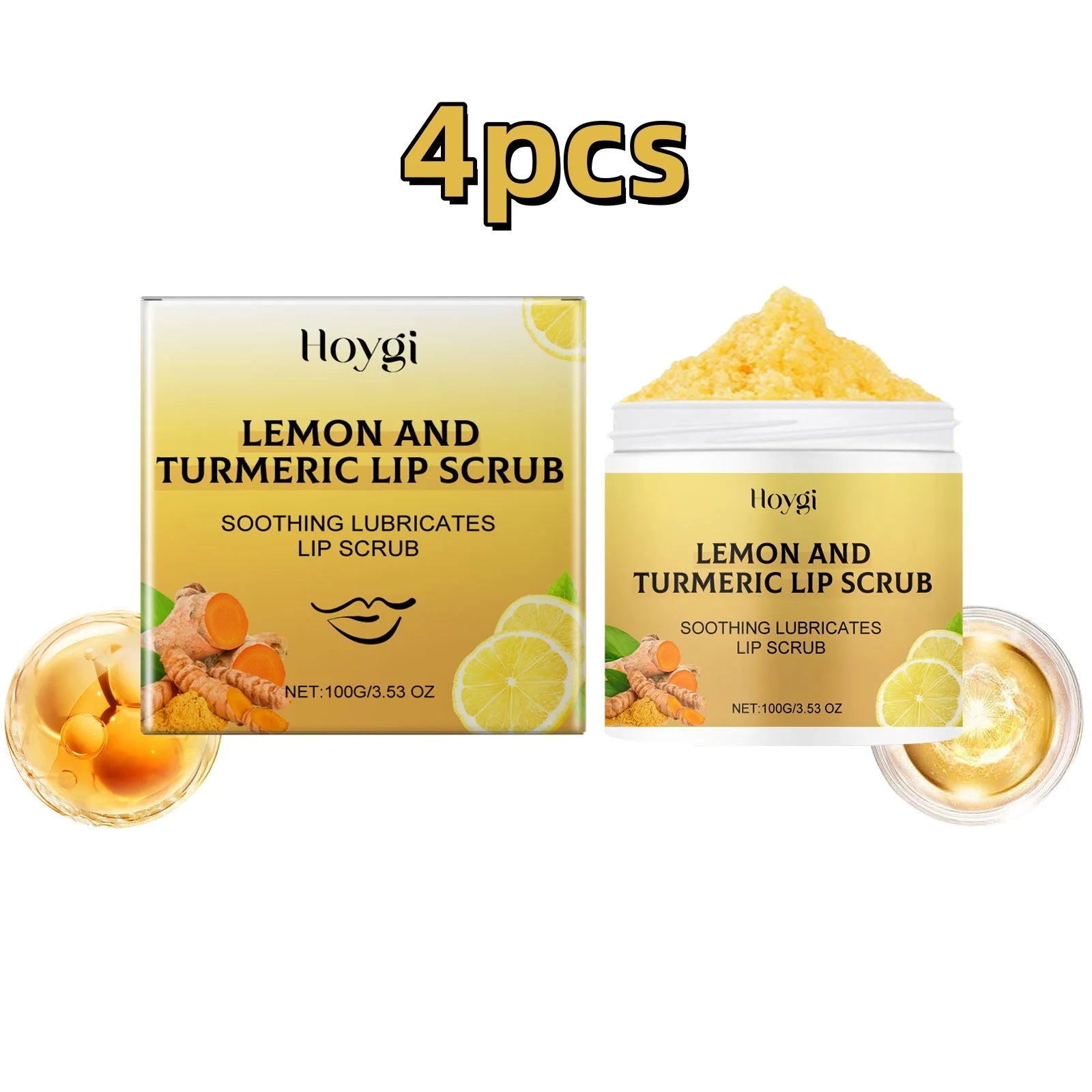 Hoygi 100g Turmeric Lemon Lip Scrub Moisturizing Lip Care Gentle Exfoliating Plumping Remove Dead Skin Nourish Chapped Lip Scrub