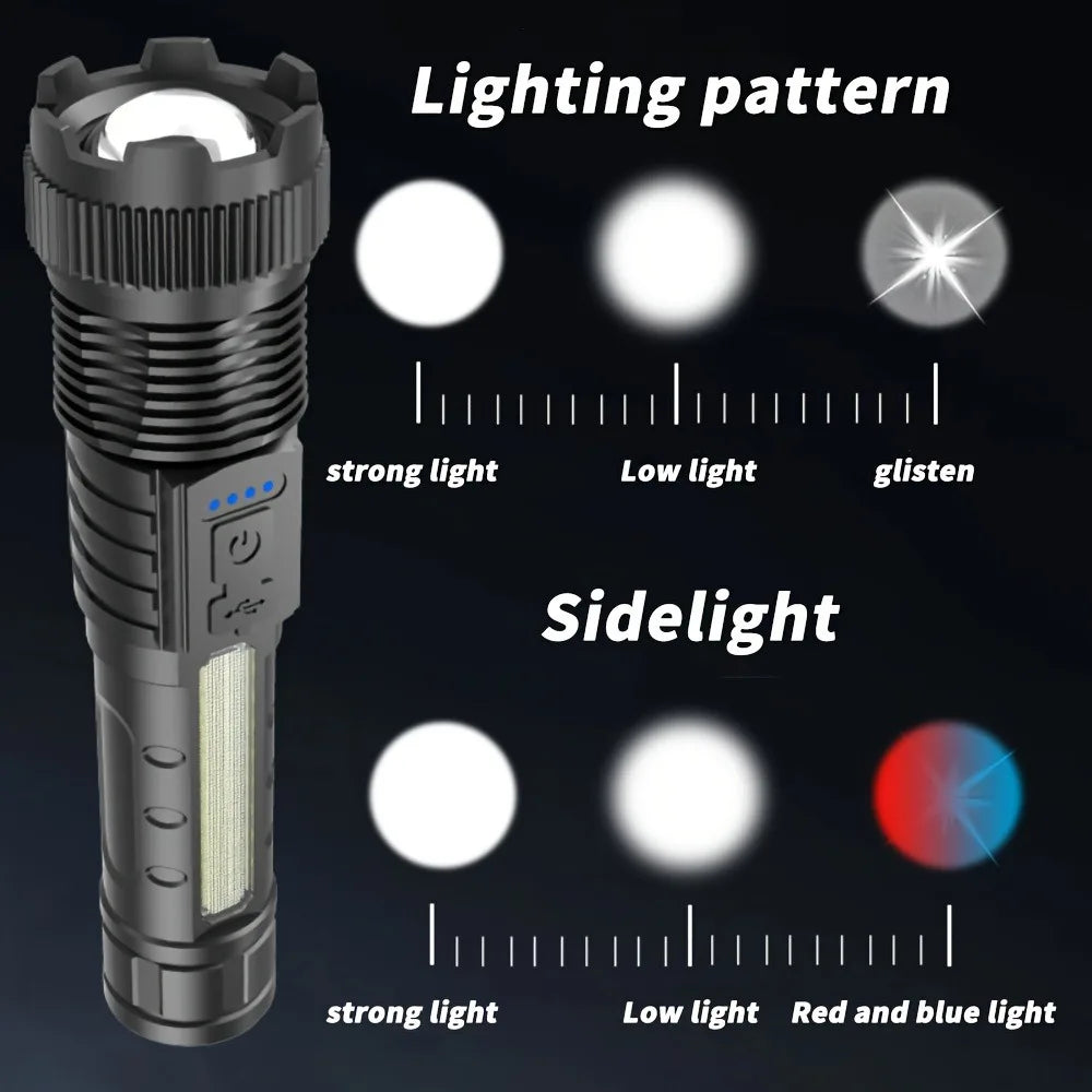 2pcs Rechargeable Zoomable Super Bright Flashlight for Emergency Power Outage, for Outdoor Camping, Hurricane