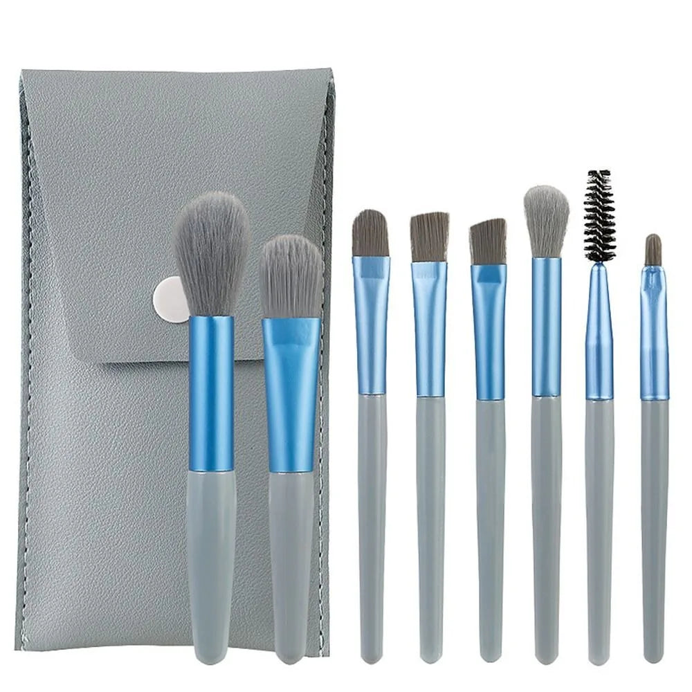 Set of 8 Soft Bristle Make Up Brushes Premium Synthetic With Bag Eyeshadow Brush Eye Facial Beauty Foundation Brush