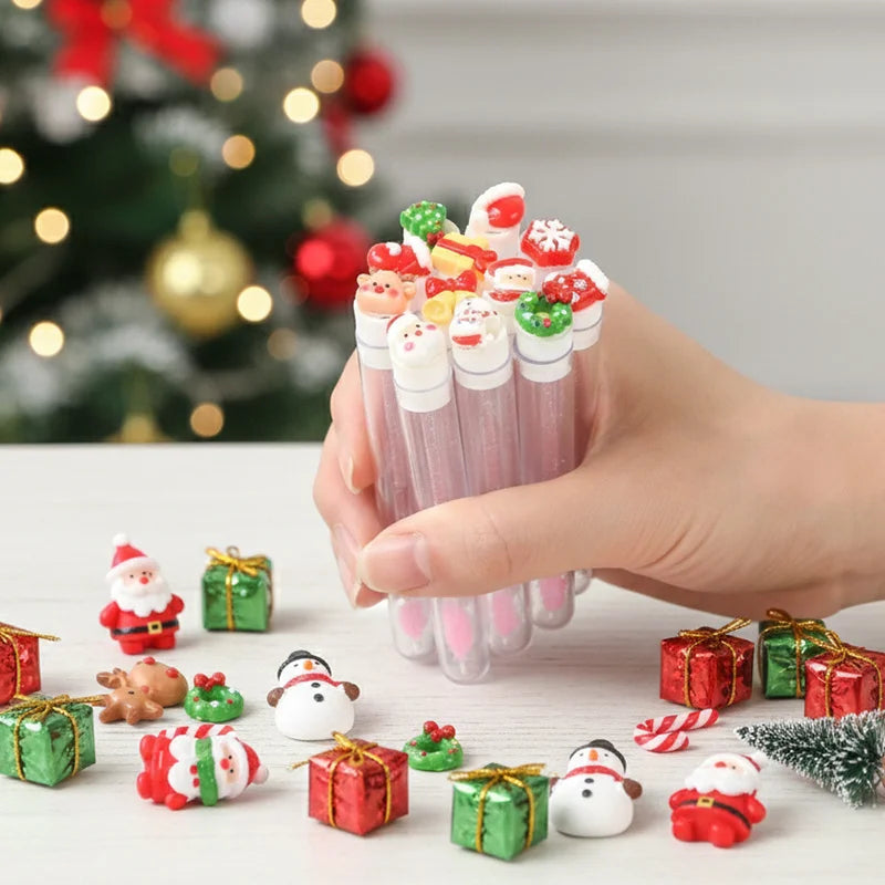 10pcs Christmas Eyelash Brushes Set - Santa Snowflake Design Mascara Wand, Eyebrow Comb, Makeup Applicator - Festive Beauty Gift