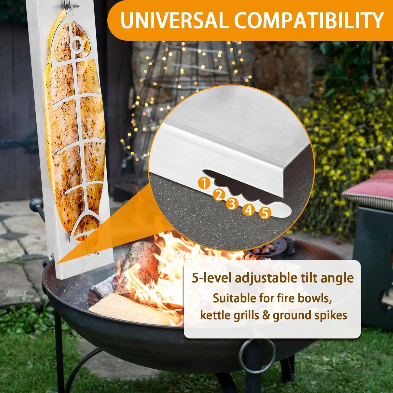 Flame Salmon Holder,304 Stainless Steel Flat Cooking Rack Height Adjustable Outdoor BBQ Cookware for Grilling Fish