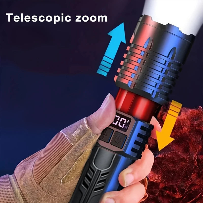 High Lumen Waterproof Tactical Flashlight - 5 Modes, Rechargeable, High Brightness, Durable ABS for Outdoor, Camping, Emergency