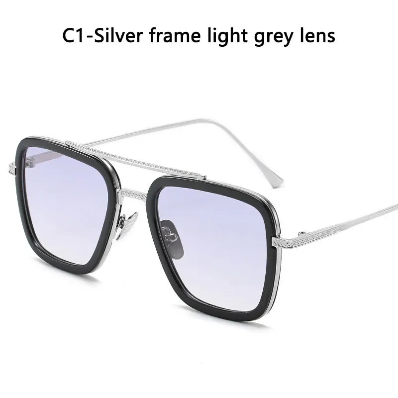Sun Glasses Fashion Square frame Tony Stark Style Women Sunglasses Men Square Brand Design Sun Glasses Oculos Retro Male Iron
