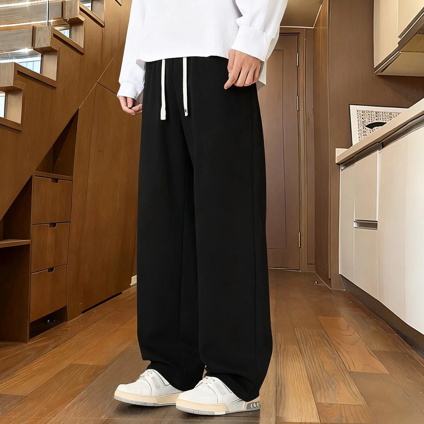 Grey Straight Leg Sweatpants Men's Winter Loose and Versatile Wide Leg Pants American Heavyweight Sports Casual Pants