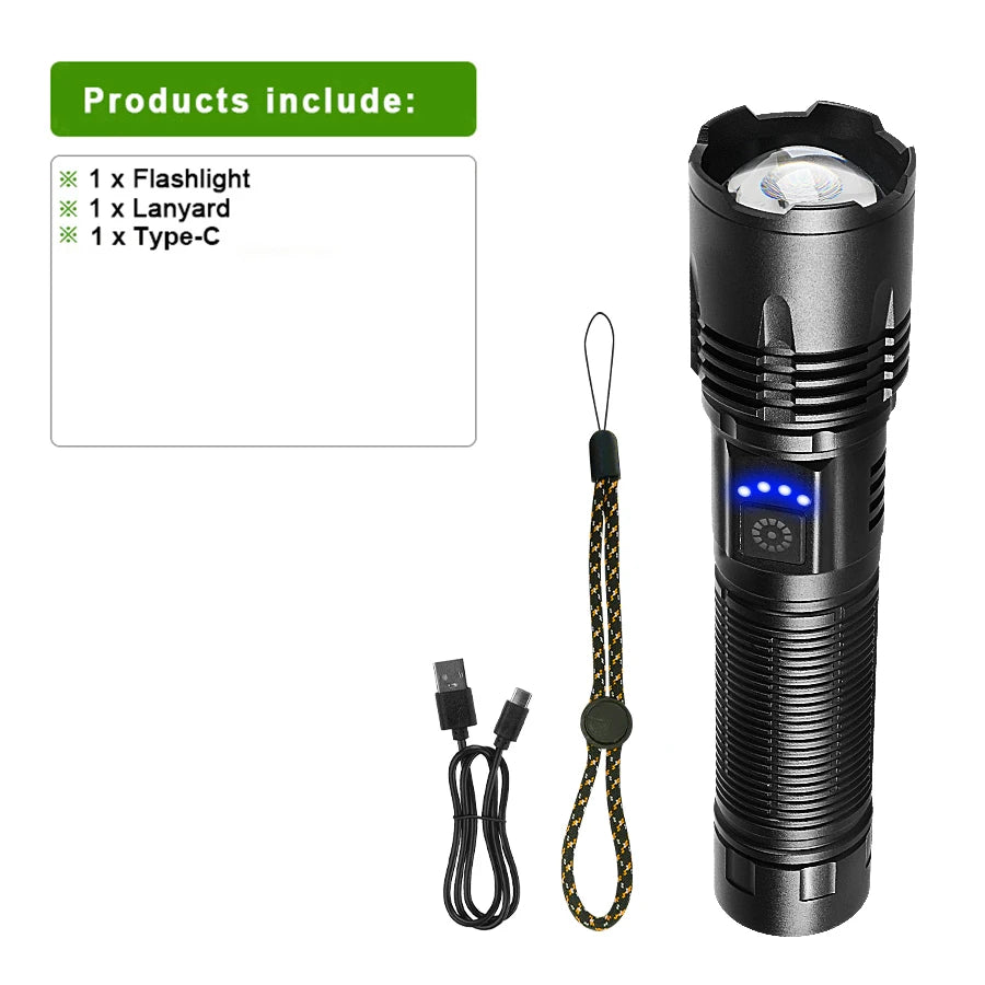 2025 NEW Ultra Bright LED Flashlight 85000000LM Strong Light Tactical Torch Rechargeable Portable Lamp Outdoor Camping Lantern