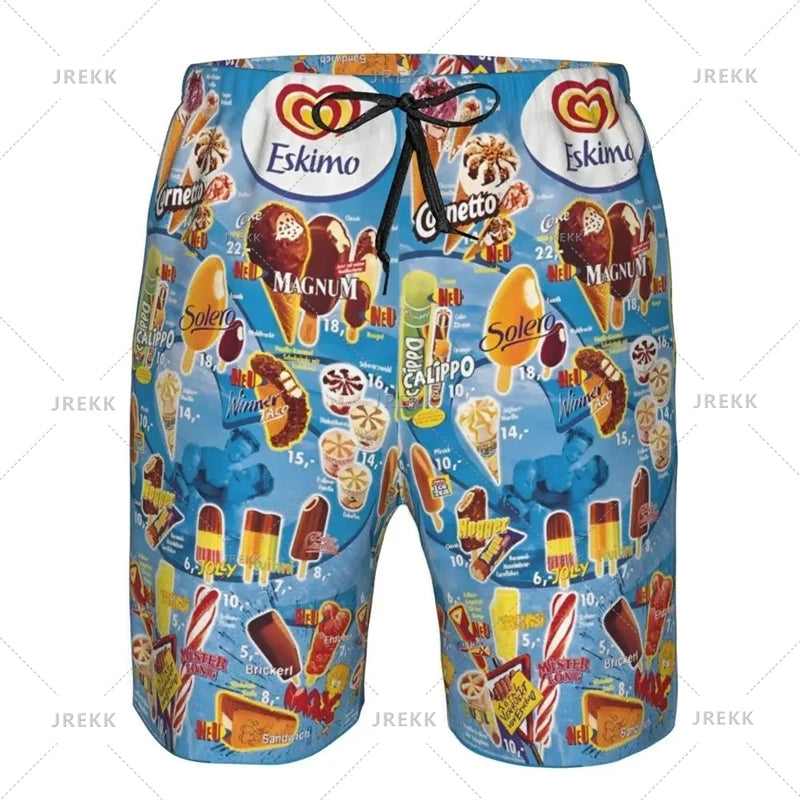 Ice Cream Poster Beach Shorts Men Kids Hot Sale Summer Popsicle Pattern Swimming Trunks Cool Street Oversized Short Pants