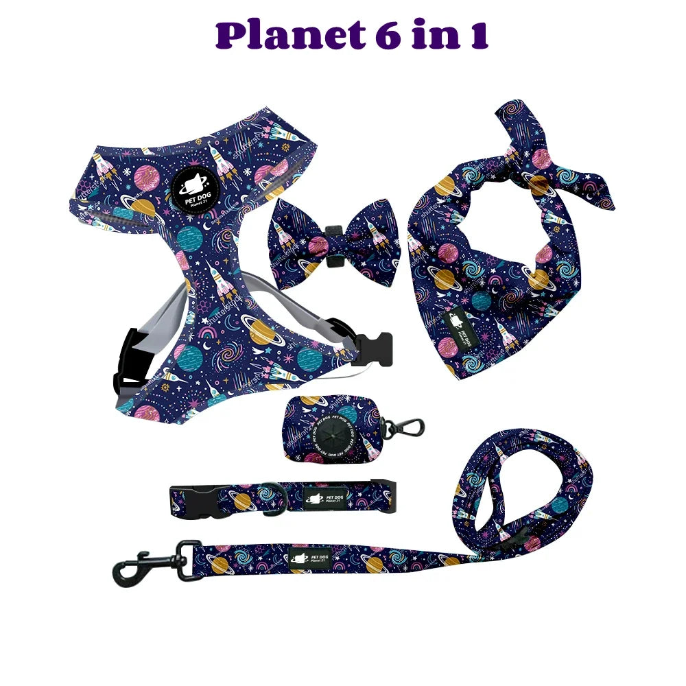Dog Harness Suit Include Vest Harness Collar Leash Handkerchief Scarf Poop Bag Accessories for Pet Cat Dogs Supplies Set