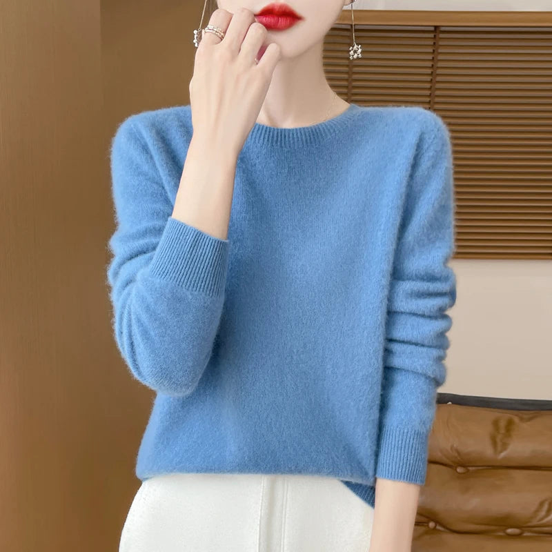 2024 Fashion 100% Merino Wool Sweater Cashmere Pullover O-Neck Long Sleeve Women Knitwear Autumn Winter Clothing Y2K Tops O Ling