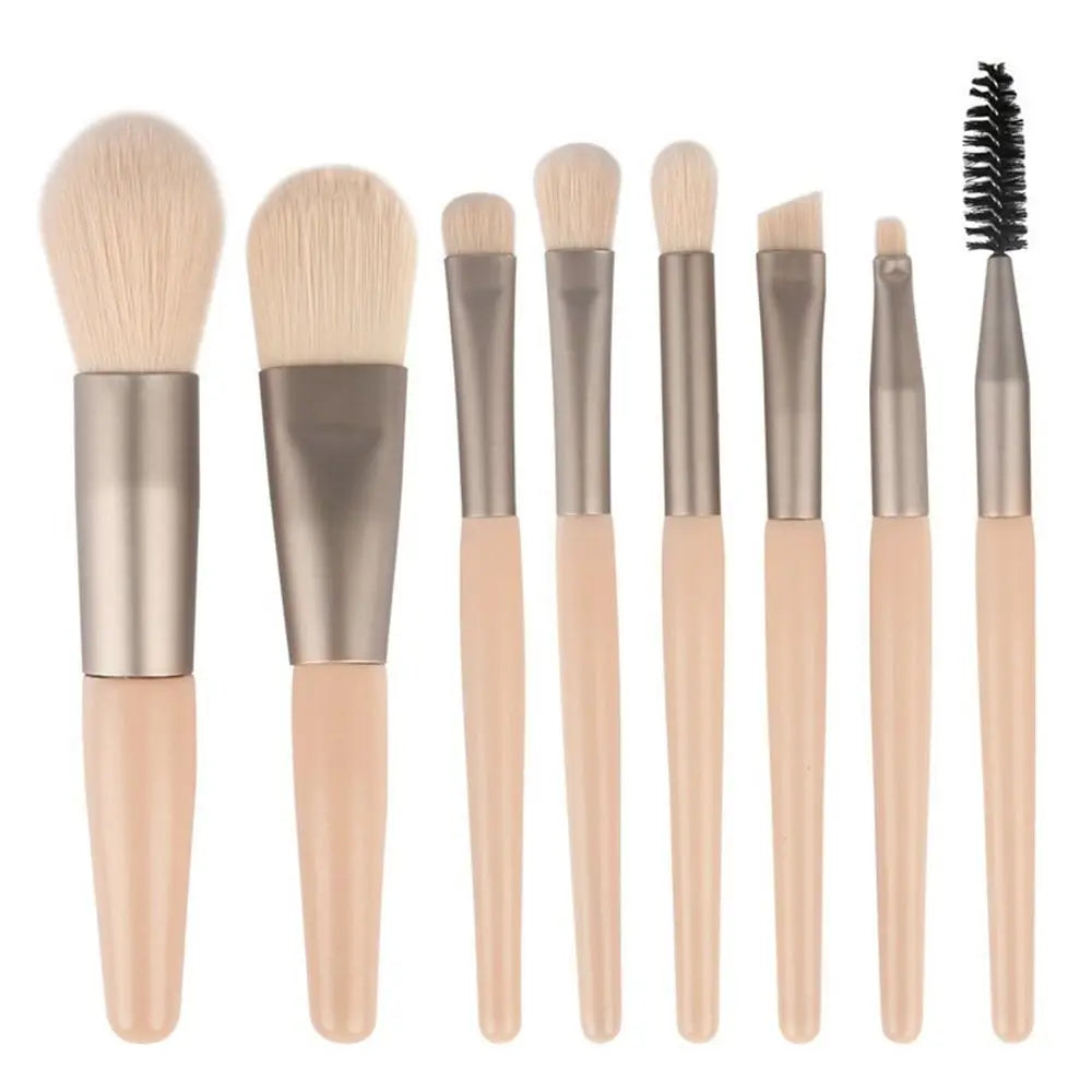 Set of 8 Soft Bristle Make Up Brushes Premium Synthetic With Bag Eyeshadow Brush Eye Facial Beauty Foundation Brush