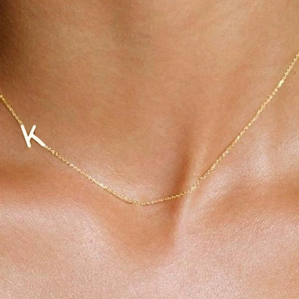 Sideways English Letter Initial Necklace 18K Gold Plated Stainless Steel Necklace Minimalist Initial Pendant Necklace for Women