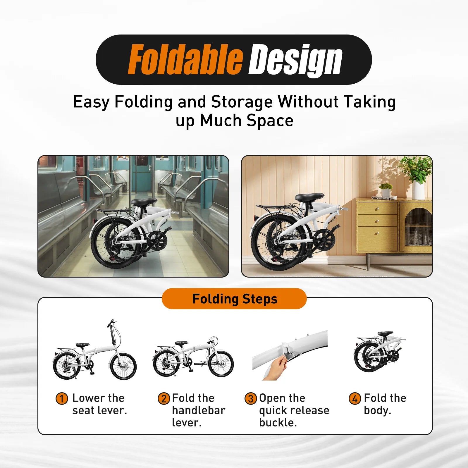 20 Inch Folding Bike 7 Speed Gears High Carbon Steel Frame Adjustable Seat Portable Bicycle for Adults