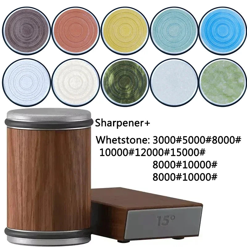 Rolling Knife Sharpener sapele Magnetic Holder Whetstone Sharpening Stone Kit 15 and 20 Degrees Angle Roller Kitchen Accessory