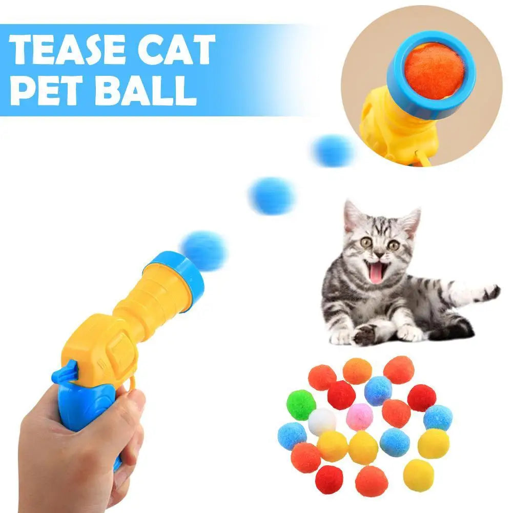 Cat Interactive Toys Plush Ball Shooting Gun Cat Creative Toys Stretch Plush Ball Toys Cats Self Play Games Pet Supplies