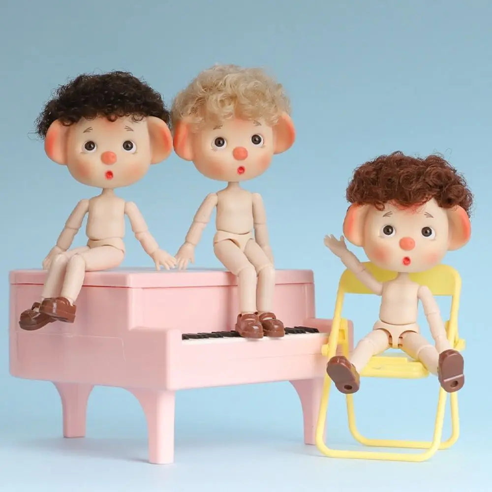 Beautiful 1/12 BJD Movable Joint Doll Body Toys Moveable Nude 12 Ball Jointed Doll Pig Head 3D Doll Head with Hair Gift