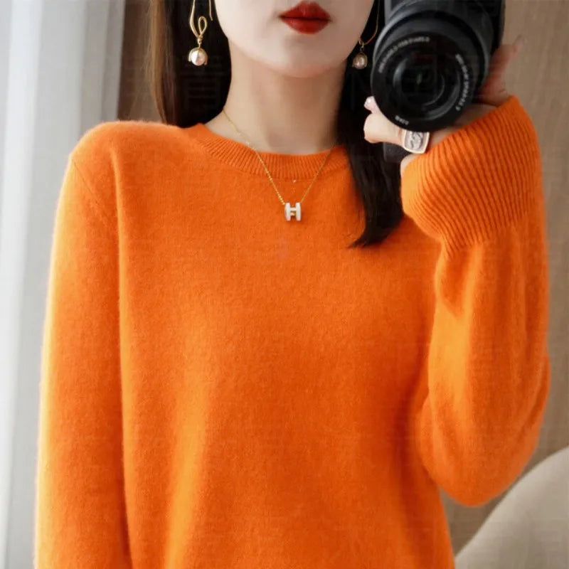 Autumn And Winter Cashmere Sweater Women's Crew Neck Pullover Casual Knitted Top Women's Short Undercoat Fashion 18 Colors