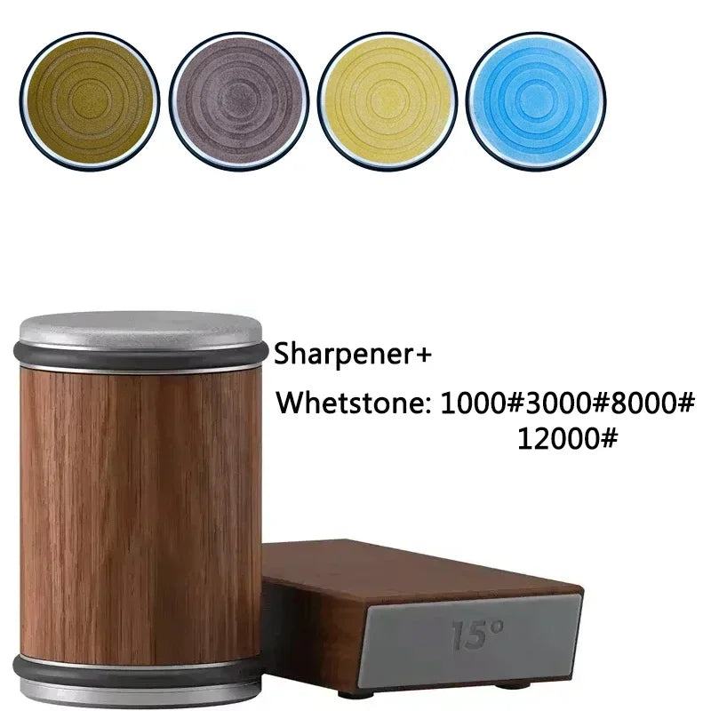 Rolling Knife Sharpener sapele Magnetic Holder Whetstone Sharpening Stone Kit 15 and 20 Degrees Angle Roller Kitchen Accessory