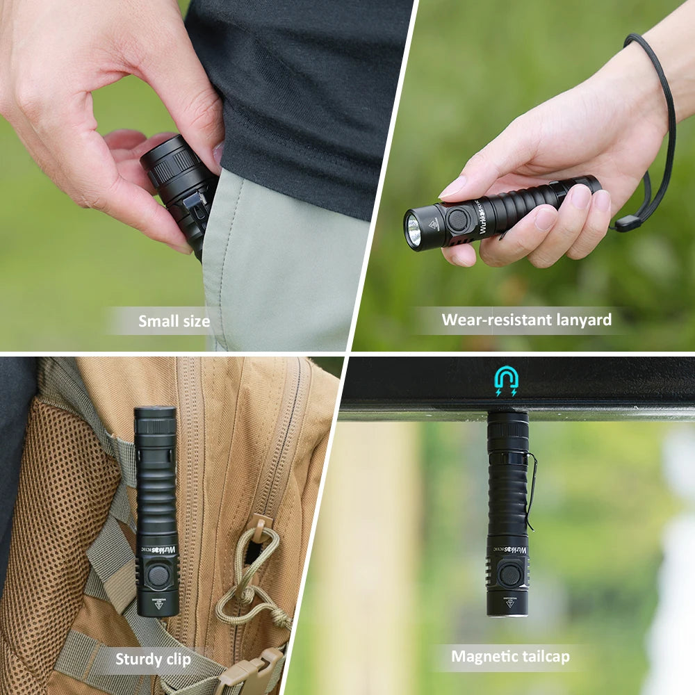 Wurkkos FC11C 519A USB-C Rechargeable EDC 18650 Flashlight Max Output 1200 LM IP68 Waterproof Magnetic Tail Hiking Travel Torch