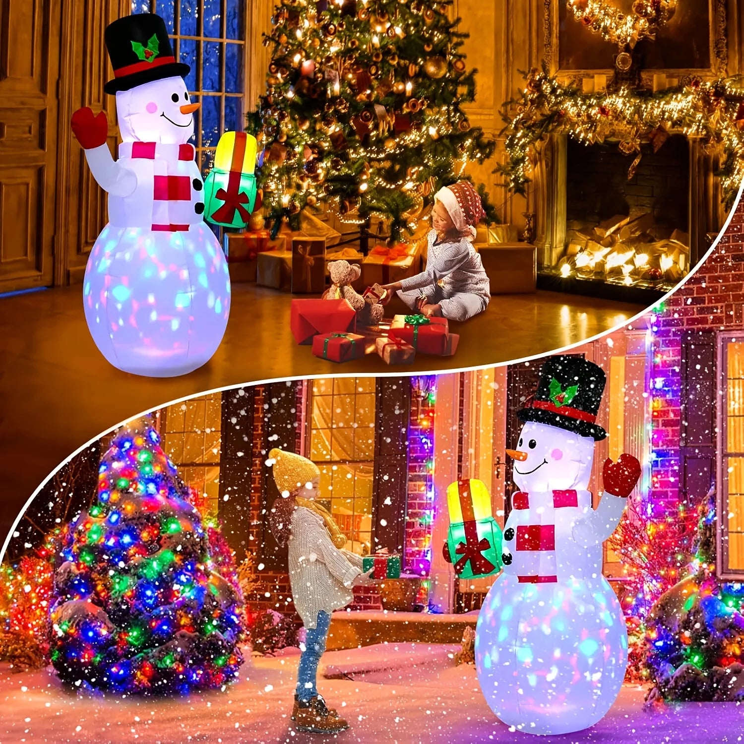 5FT Christmas Inflatable Snowman Model Decor Built-in LED Light Glowing Xmas Blow Up Snowman Garden Yard Party Holiday Ornament