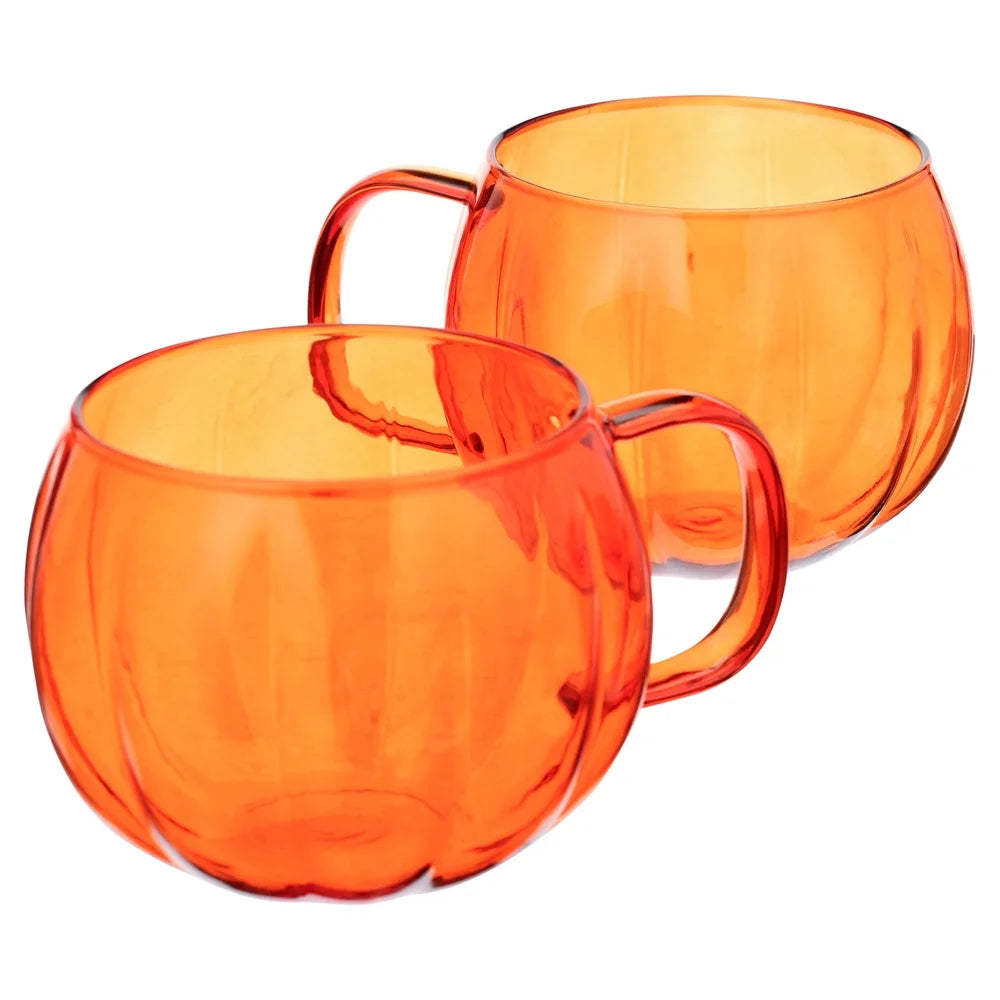 Pumpkin Shape Borosilicate Glass Mug Set 4 Pack Stylish Drinkware Handle Durable Vertical Stripes Perfect Cold Drinks