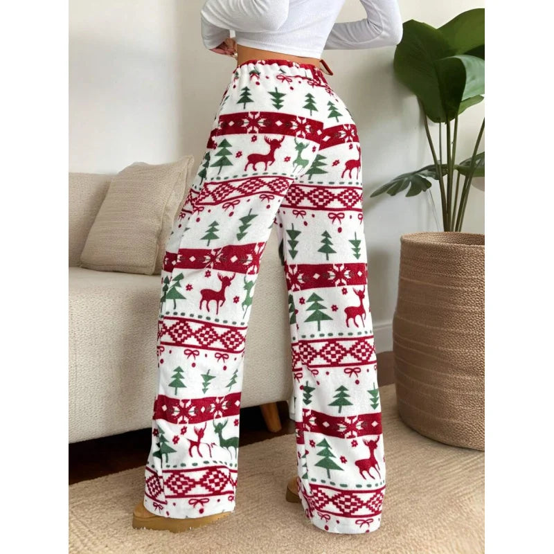 New Plush Graphic Print Comfortable Women Loose Straight Leg Pants