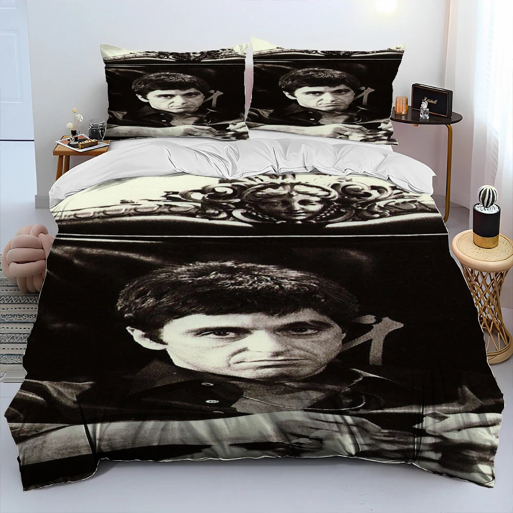 Movie Scarface Tony 3D Printing Comforter Bedding Set,Duvet Cover Bed Set Quilt Cover Pillowcase,King Queen Size Bedding Set Kid