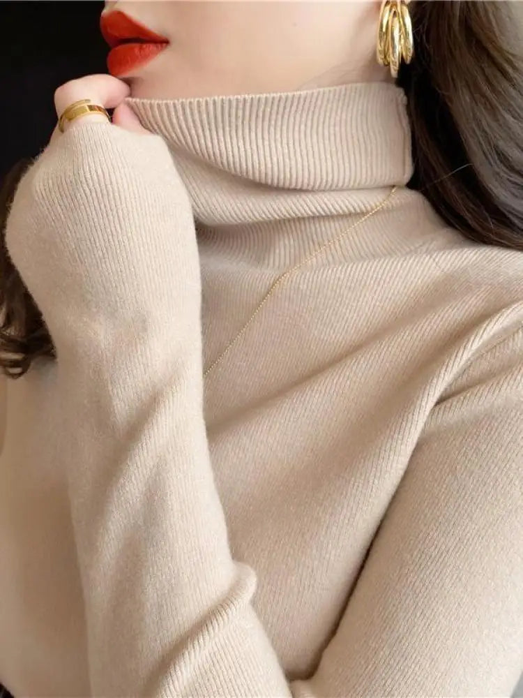 2025 autumn winter Basic Slim soft solid color turtleneck Sweater Pullover Women Casual Long Sleeve chic bottom knitted Jumper