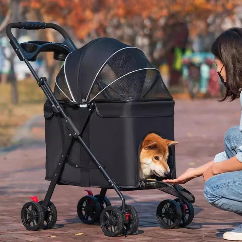 Foldable Pet Stroller Cats/Dog Carriers Comfortable Breathable Puppy Teddy Transport Trolley Outdoor Lightweight Dogs Basket