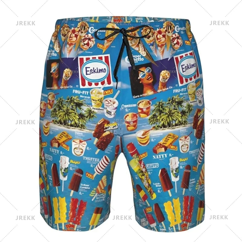 Ice Cream Poster Beach Shorts Men Kids Hot Sale Summer Popsicle Pattern Swimming Trunks Cool Street Oversized Short Pants