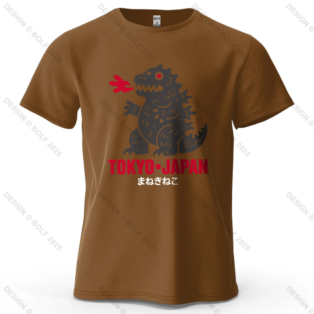 Tokyo Dinosaur Printed Men's T-Shirt 100% Cotton Oversized Japanese Harajuku Graphic Tees for Women Tops Tees Casual Streetwear