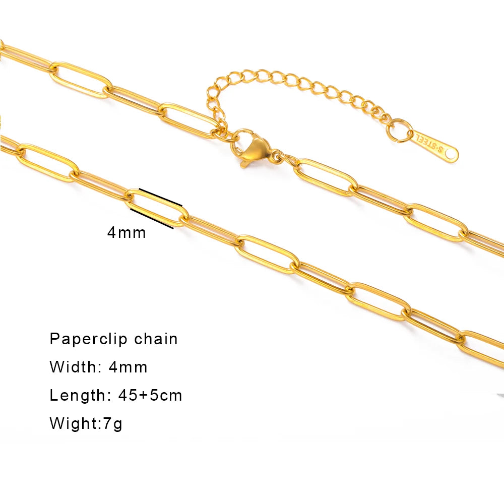 Skyrim Stainless Steel Gold Color Chain Necklace Women Minimalist Cuban Paperclip Twisted Snake Chain Fashion Jewelry Wholesale
