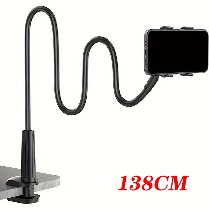 138cm Cell Phone Clip on Stand Holder with Grip Flexible Long Arm Gooseneck Lazy Bracket Mount Clamp for Smartphones ﻿