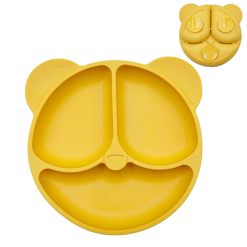 2024New Baby Safe  Silicone Suker Plate Cartoon Children Dishes Feeding Toddler Training Tableware Retro Kids Smile Face Plate