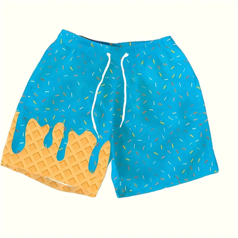 Multi Color Ice Cream Graphic Beach Shorts For Men Kids 3d Printed Cartoon Hawaiian Swimming Trunks Summer Loose Board Shorts