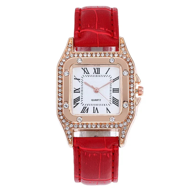 Square Women Watches Waterproof Luxury Rhinestone Quartz Wristwatch PU Leather Ladies Watch Female Ladies Watch Gift Wrist Watch