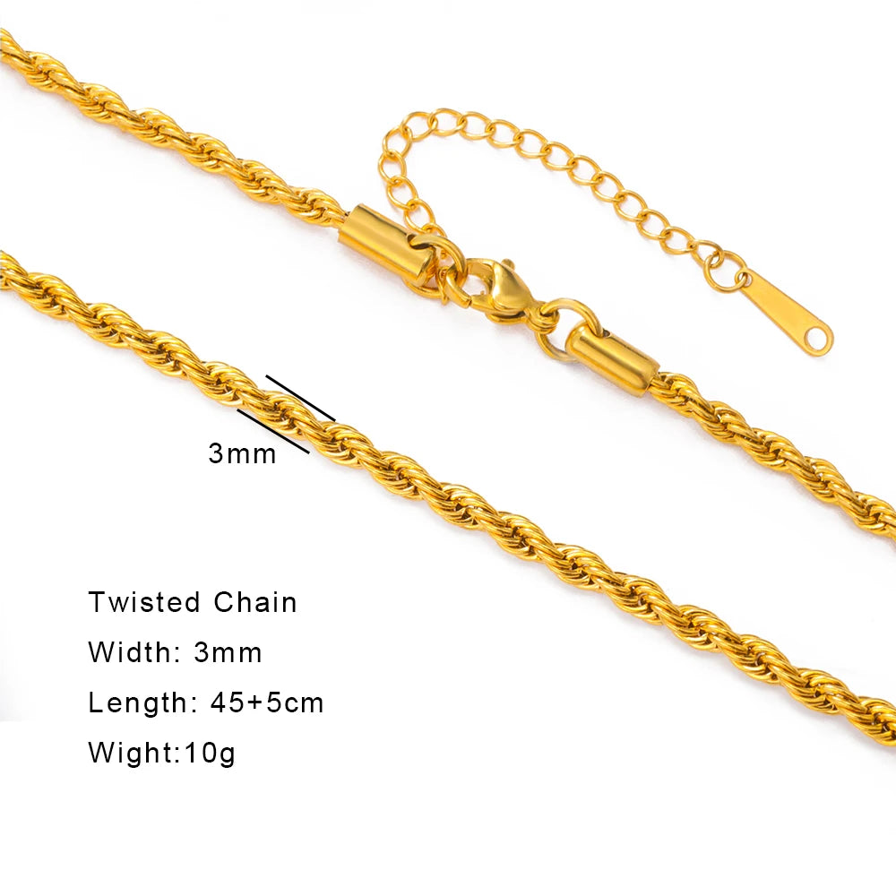 Skyrim Stainless Steel Gold Color Chain Necklace Women Minimalist Cuban Paperclip Twisted Snake Chain Fashion Jewelry Wholesale