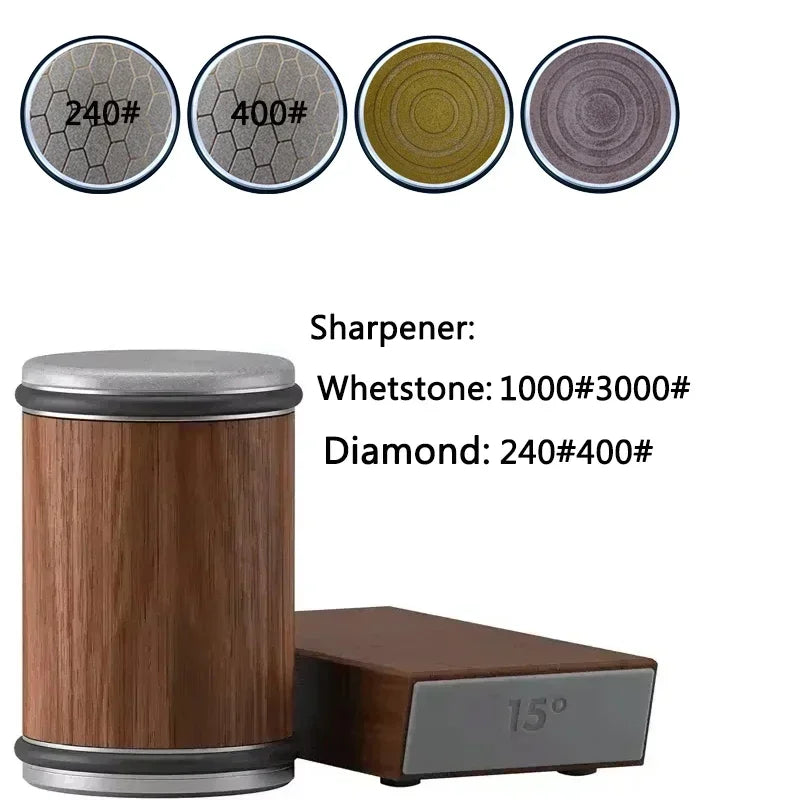 Rolling Knife Sharpener sapele Magnetic Holder Whetstone Sharpening Stone Kit 15 and 20 Degrees Angle Roller Kitchen Accessory