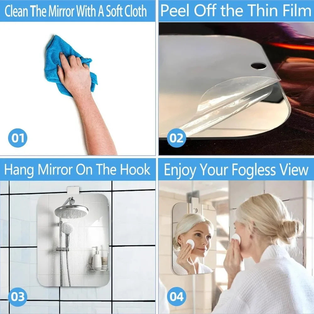 Bathroom Anti Fog Mirror Fogless Acrylic Shower Mirror with Wall Hook Portable Vanity Mirror for Men Shaving Women Makeup Travel