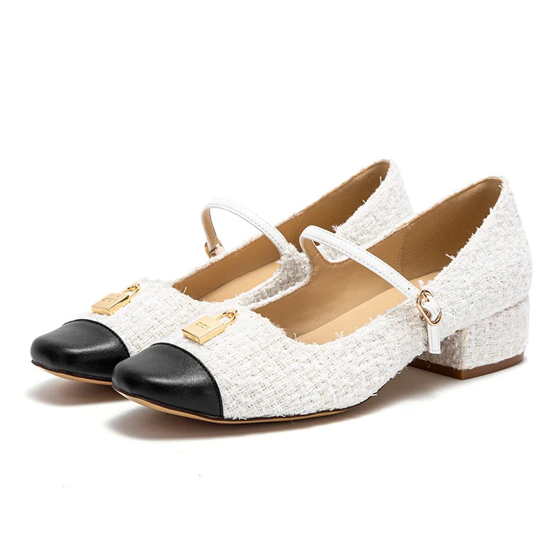 CHCH Women's High Heels New Low Heel Texture Mommy Casual Shoes Mary Jane Shoes