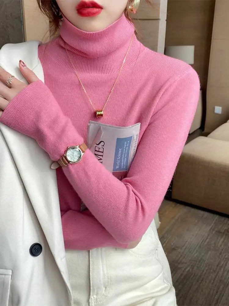 2025 autumn winter Basic Slim soft solid color turtleneck Sweater Pullover Women Casual Long Sleeve chic bottom knitted Jumper