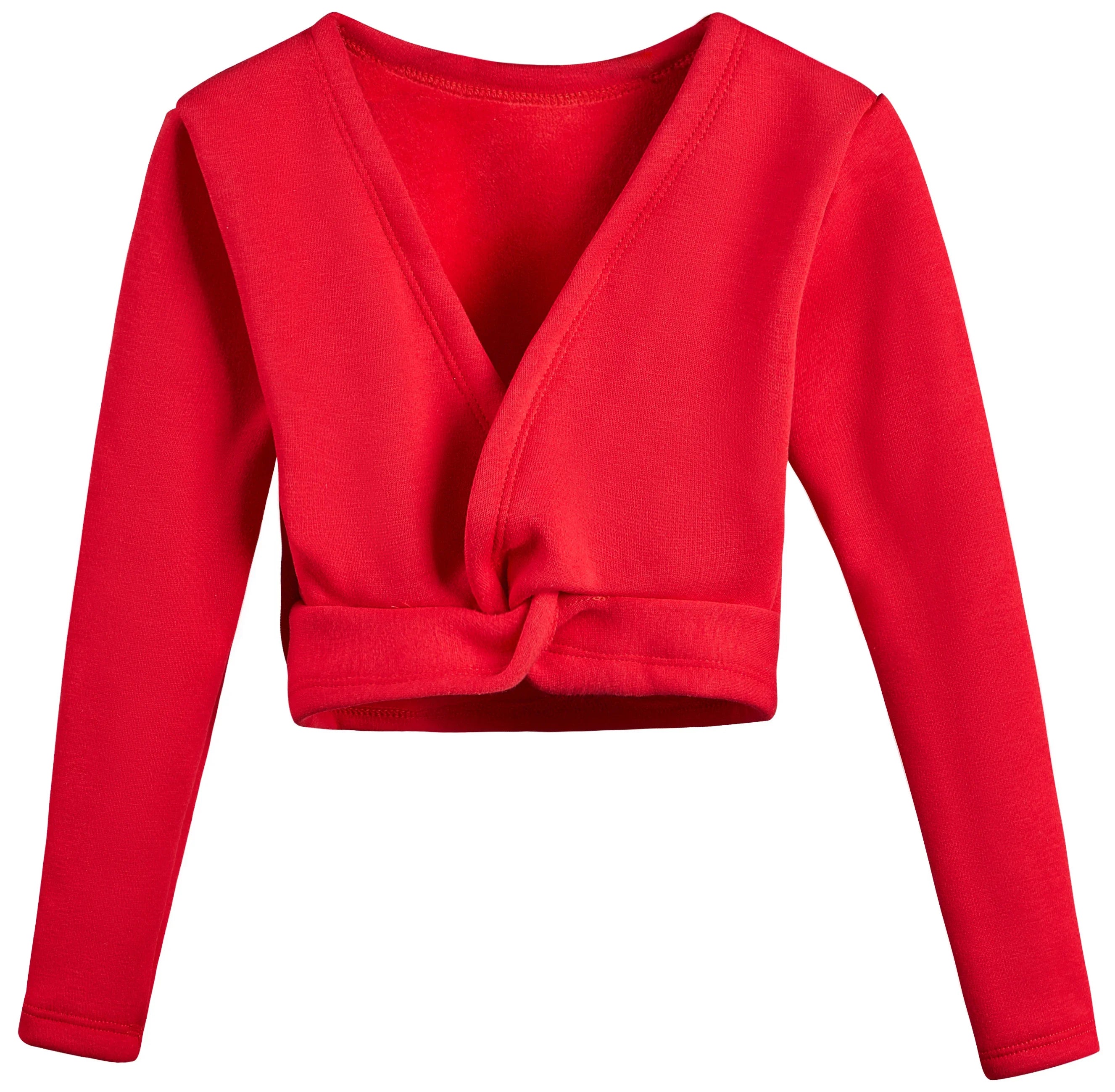 Girls Ballet Wrap Tops Kid Long Sleeve Dance Sweater Velvet Inner Classic V-neck Pullover for Gymnastic Dance Wrap Cardigan Tops