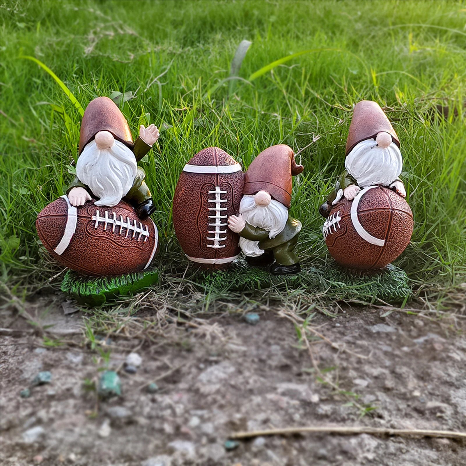3pcs Rugby Gnome Statue Resin Decoration For Super Bowl Indoor Outdoor Garden Table Miniature Ornament 10.5x6.5x4.5cm
