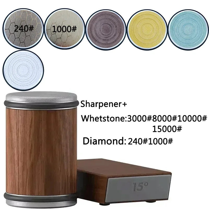 Rolling Knife Sharpener sapele Magnetic Holder Whetstone Sharpening Stone Kit 15 and 20 Degrees Angle Roller Kitchen Accessory