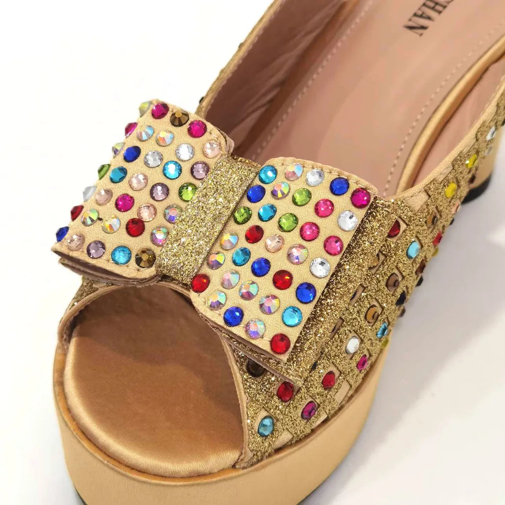 2024 Gold Party Shoe and Bag for Wedding Italy Style Matching Shoes and Purse Set for Bride Bridal High Heels Sandals Bag