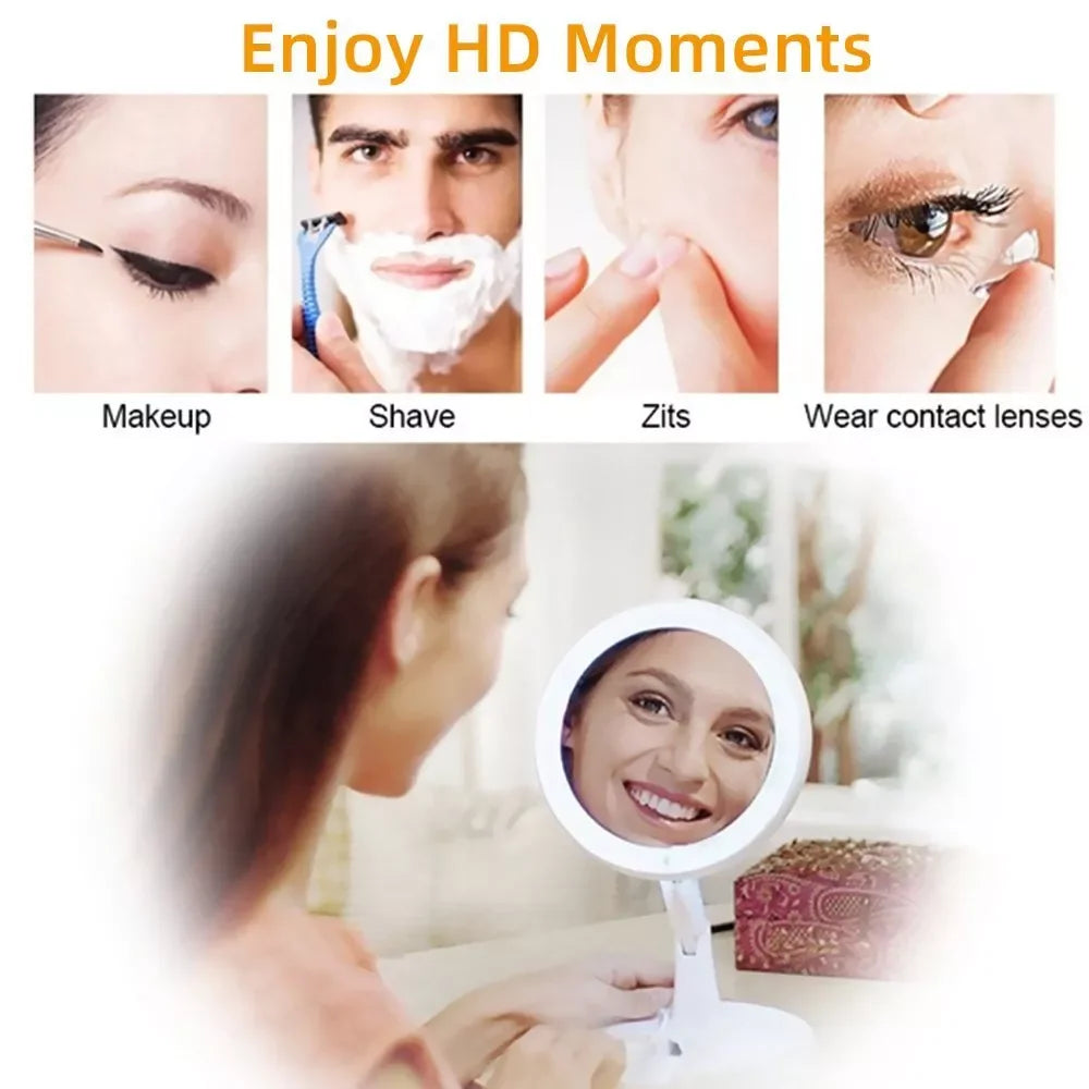 Dry Battery/USB Dual Purpose Double-Sided Mirror LED Makeup Mirror Portable Makeup Mirror Makeup Light With 10XMagnification