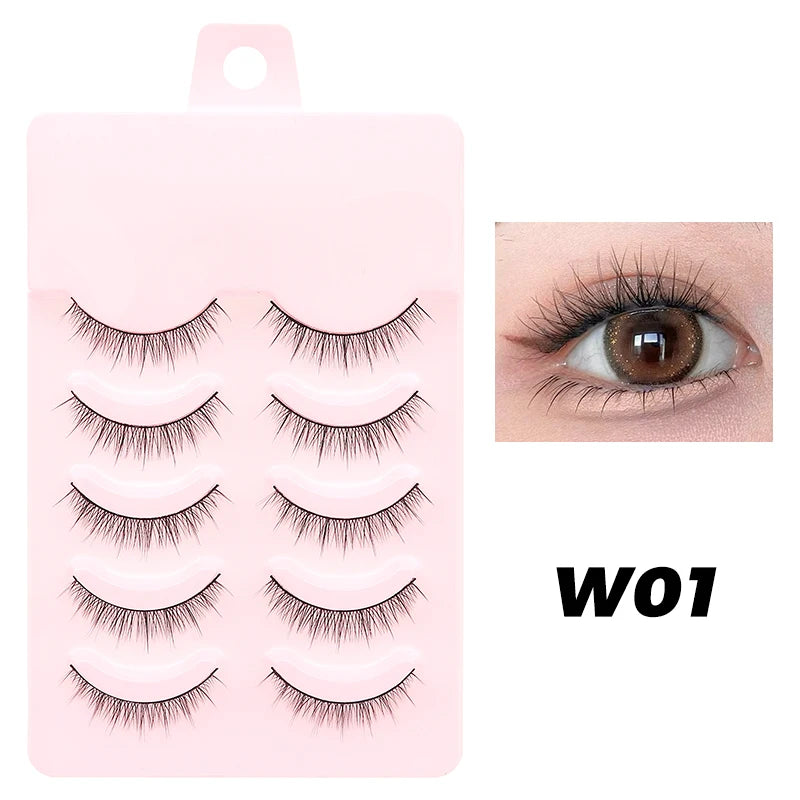 DINGSEN 5 Pairs Manga Lashes Eyes Lashes Soft Natural Long Eyelashes Fake Lashes Anime Wispy Strip False Eyelashes Makeup