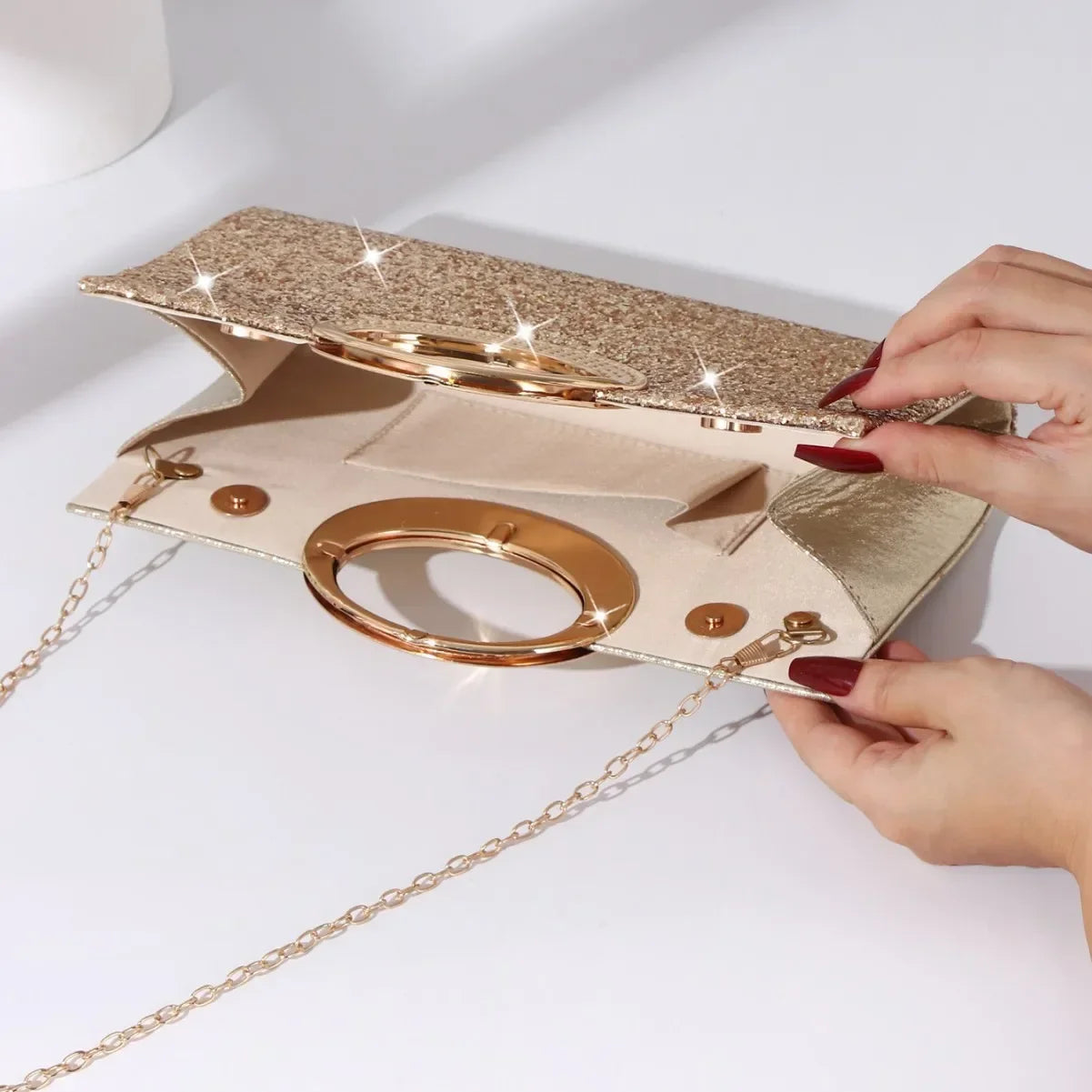 Retro Large round Ring Clutch Bag Evening Bag High Texture Flash Fashion Trend Handheld Bag Polyester Fiber Vintage Style