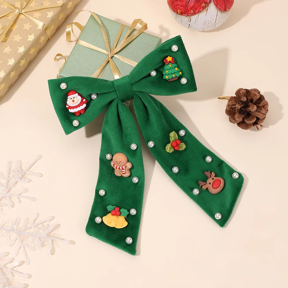 Kids Christmas Rhinestone Bow Hair Clip Cute Santa Claus Cartoon Reindeer Hairpins For Girls New Year Decor Accessories Gift
