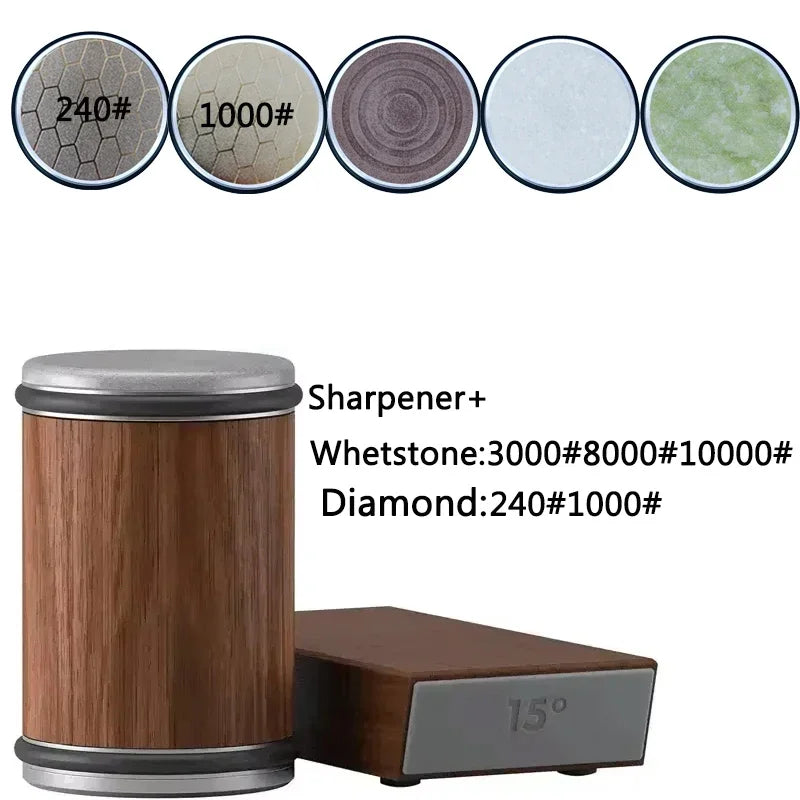 Rolling Knife Sharpener sapele Magnetic Holder Whetstone Sharpening Stone Kit 15 and 20 Degrees Angle Roller Kitchen Accessory