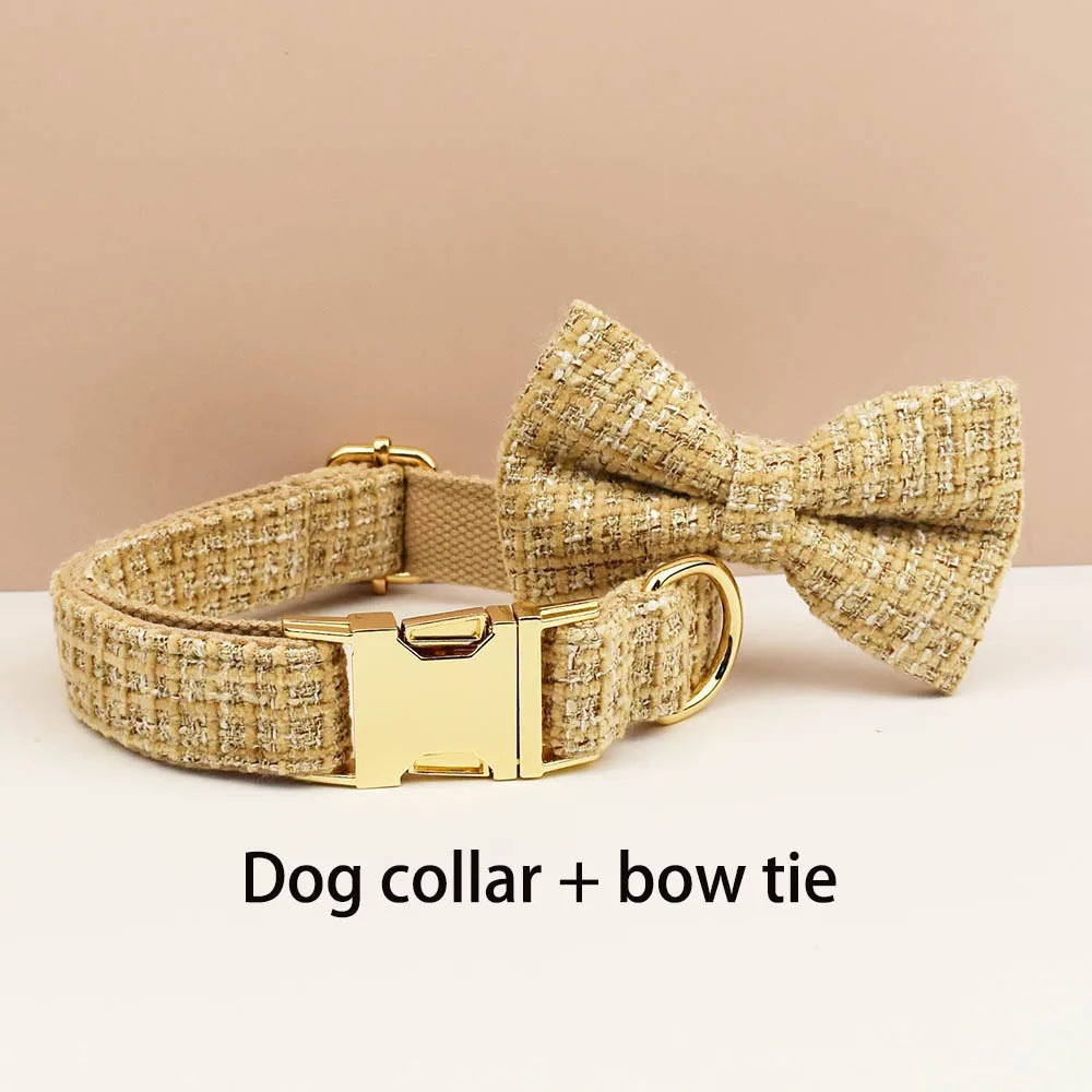 Light Khaki Dog Collar Harness And Leash Set with Custom Engraved Nameplate Personalized Pet Supplies for Dogs